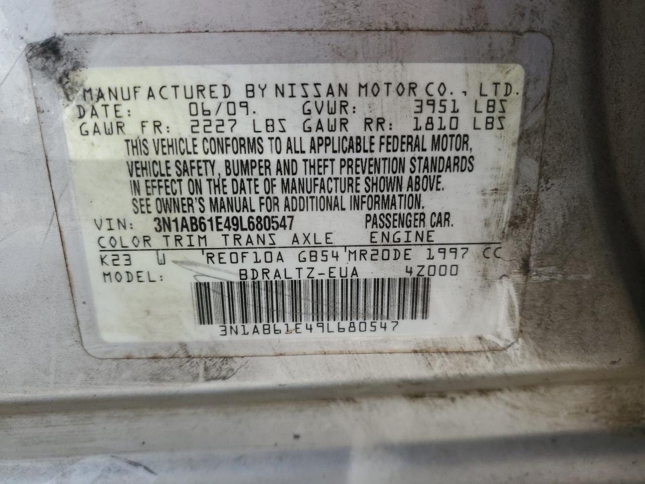 3N1AB61E49L680547 2009 Nissan Sentra 2.0