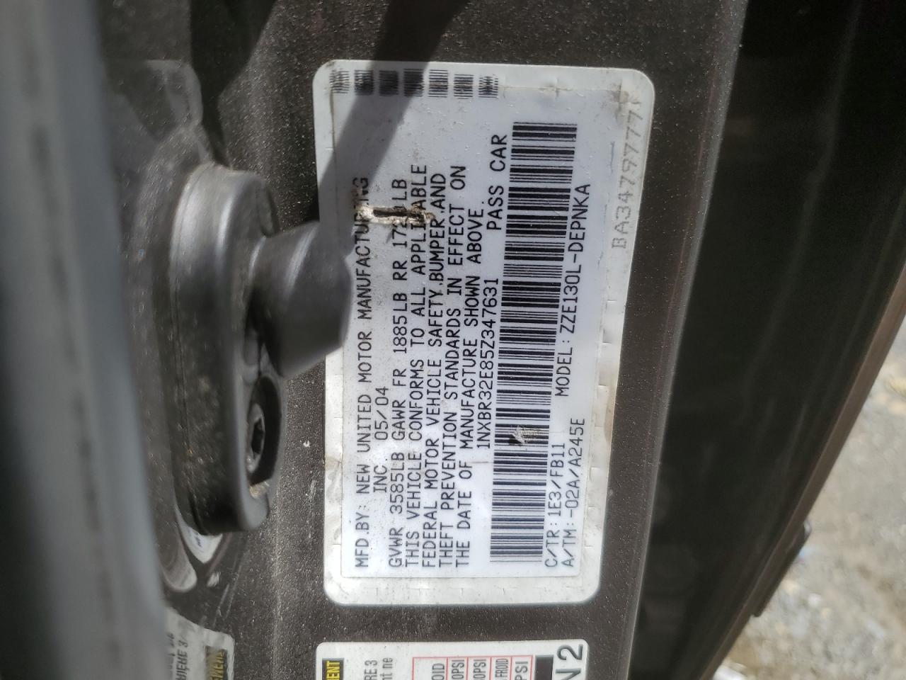 2005 Toyota Corolla Ce VIN: 1NXBR32E85Z347631 Lot: 61107134