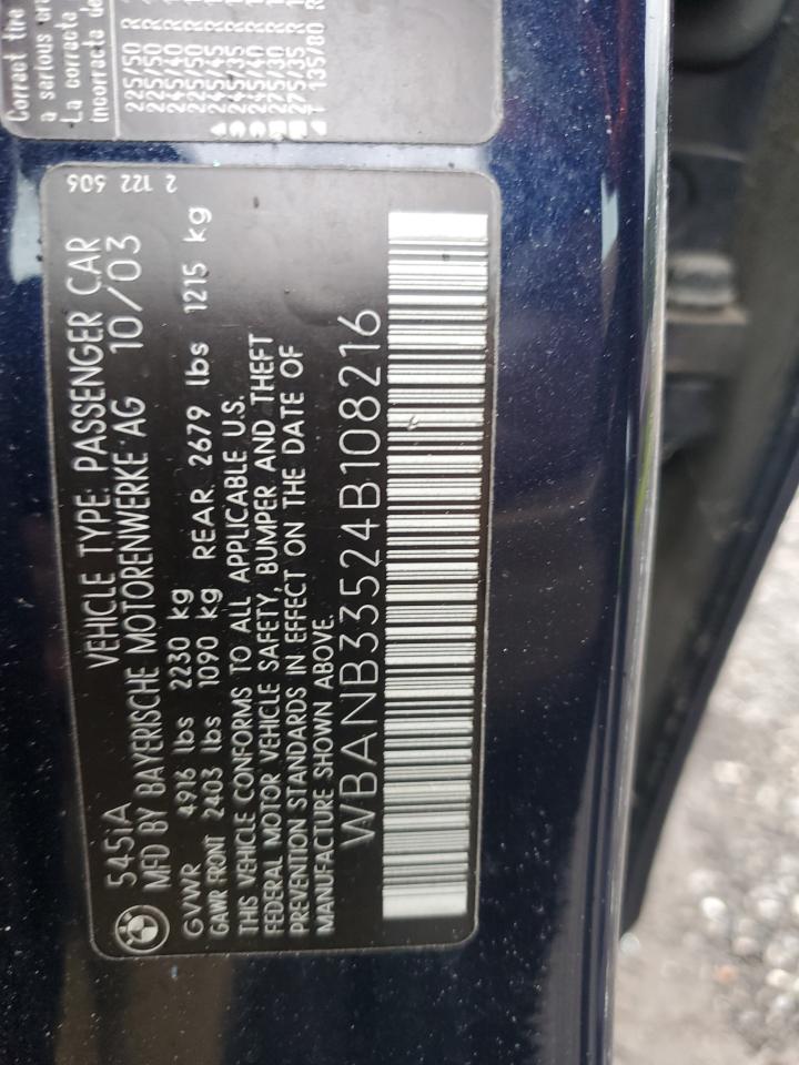 2004 BMW 545 I VIN: WBANB33524B108216 Lot: 64785534