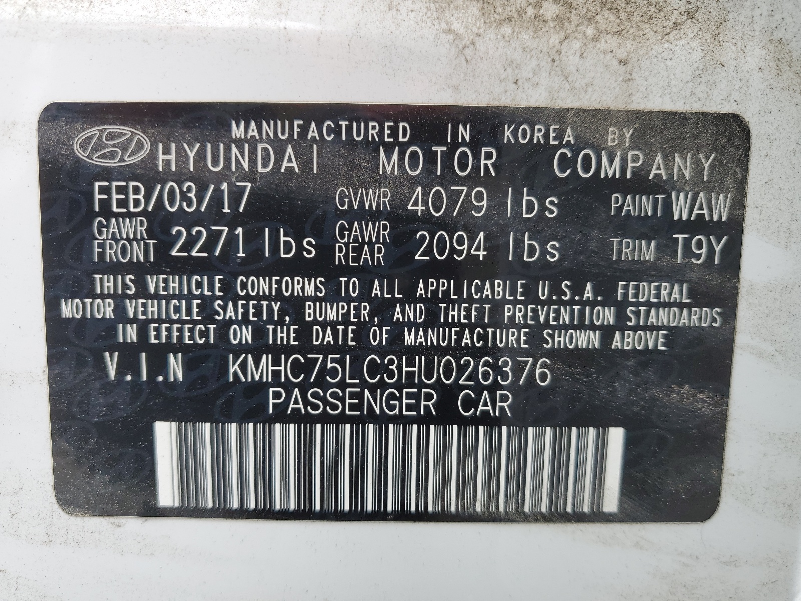 KMHC75LC3HU026376 2017 Hyundai Ioniq Sel