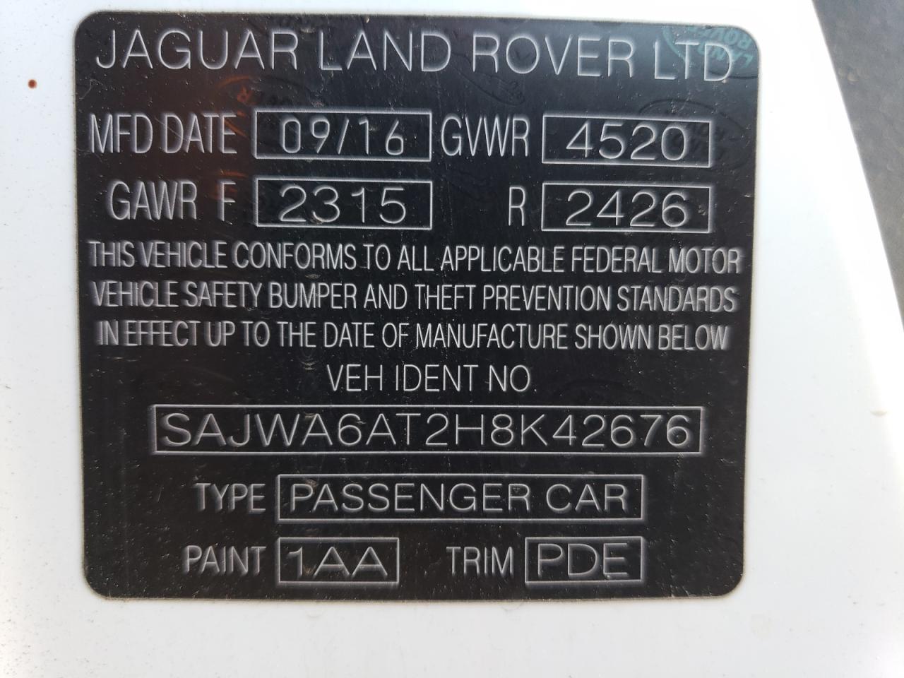 2017 Jaguar F-Type VIN: SAJWA6AT2H8K42676 Lot: 65089394