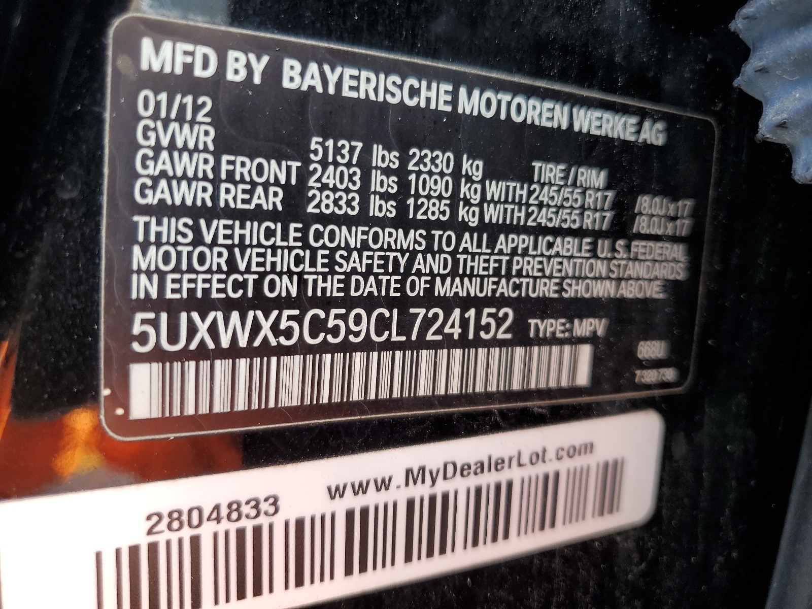 5UXWX5C59CL724152 2012 BMW X3 xDrive28I