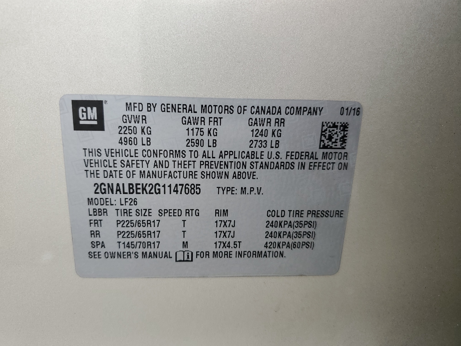 2GNALBEK2G1147685 2016 Chevrolet Equinox Ls