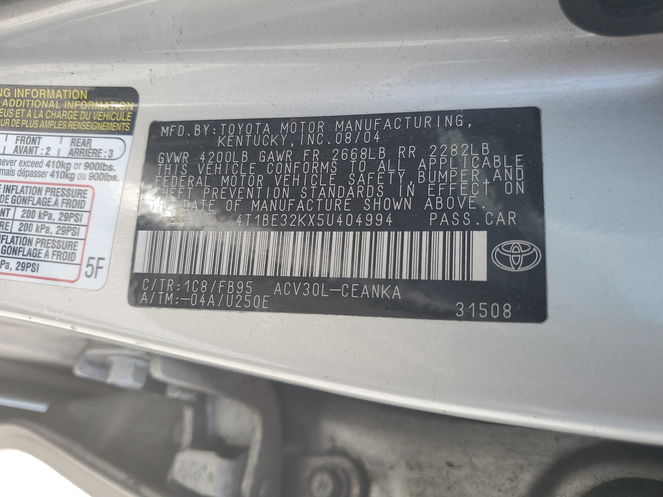 4T1BE32KX5U404994 2005 Toyota Camry Le