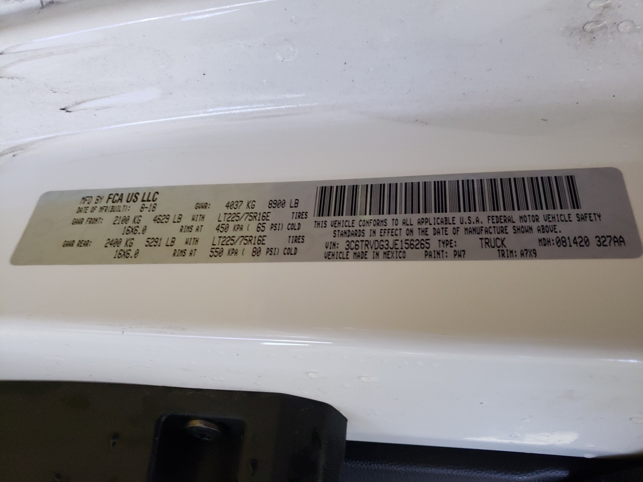 3C6TRVDG3JE156265 2018 Ram Promaster 2500 2500 High