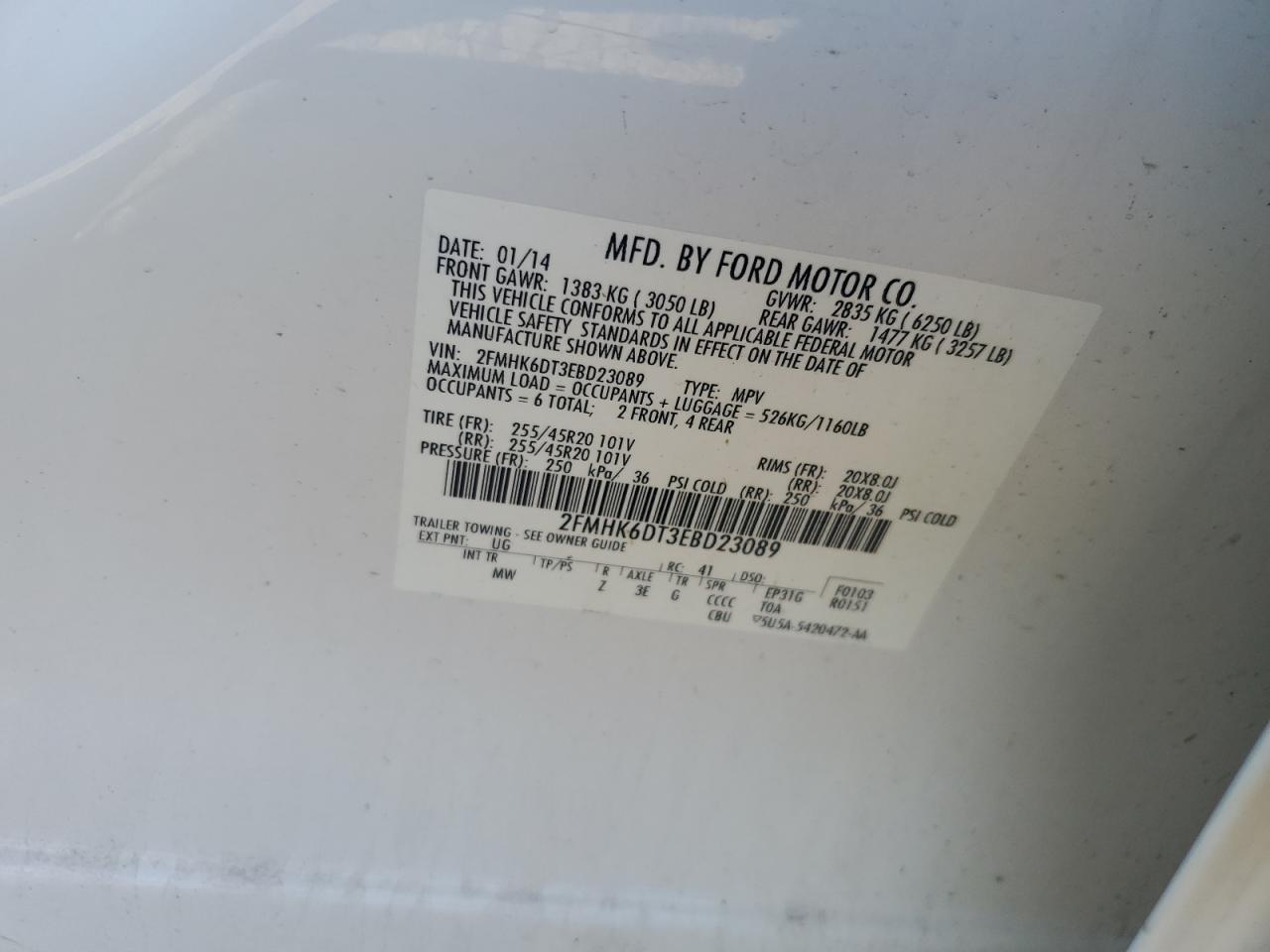 2014 Ford Flex Limited VIN: 2FMHK6DT3EBD23089 Lot: 63307134