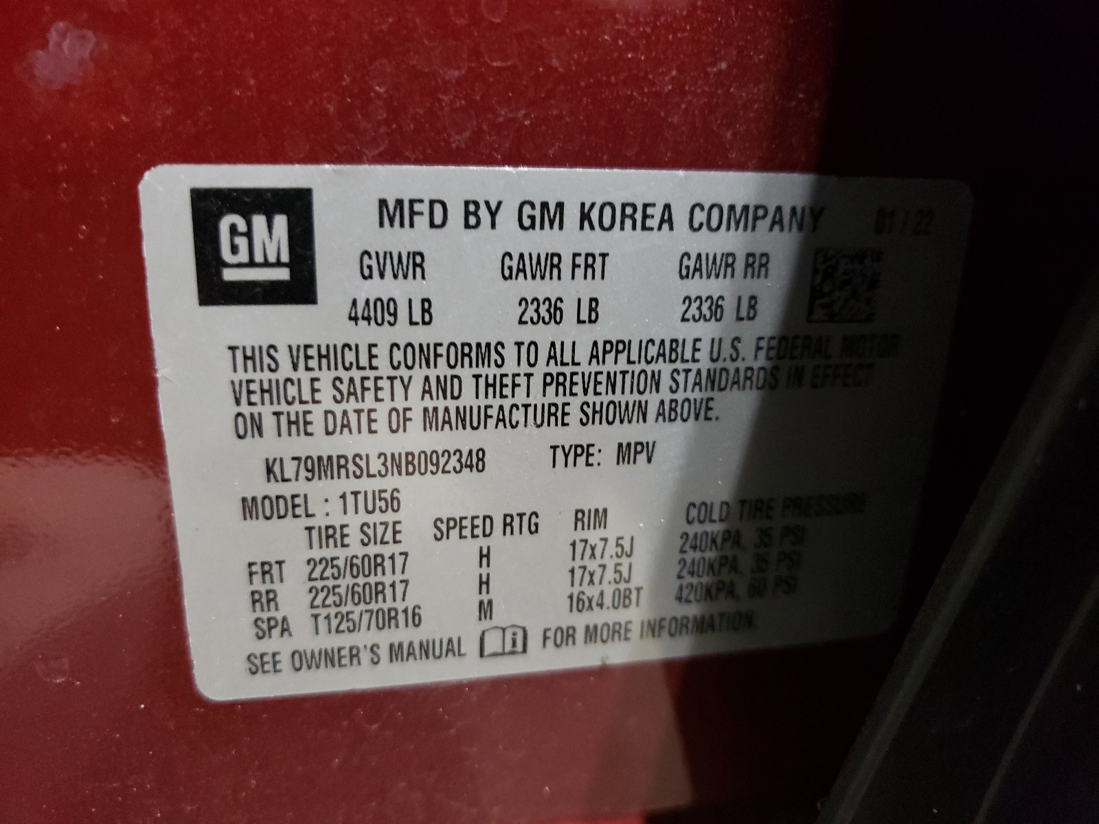 KL79MRSL3NB092348 2022 Chevrolet Trailblazer Lt