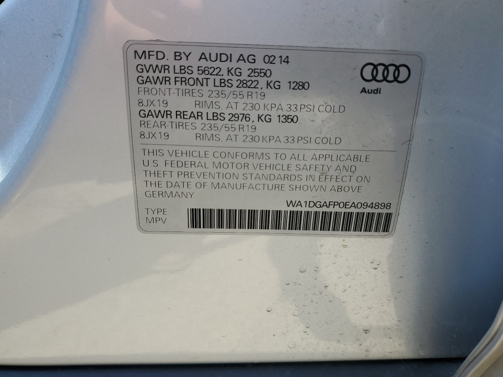 WA1DGAFP0EA094898 2014 Audi Q5 Premium Plus