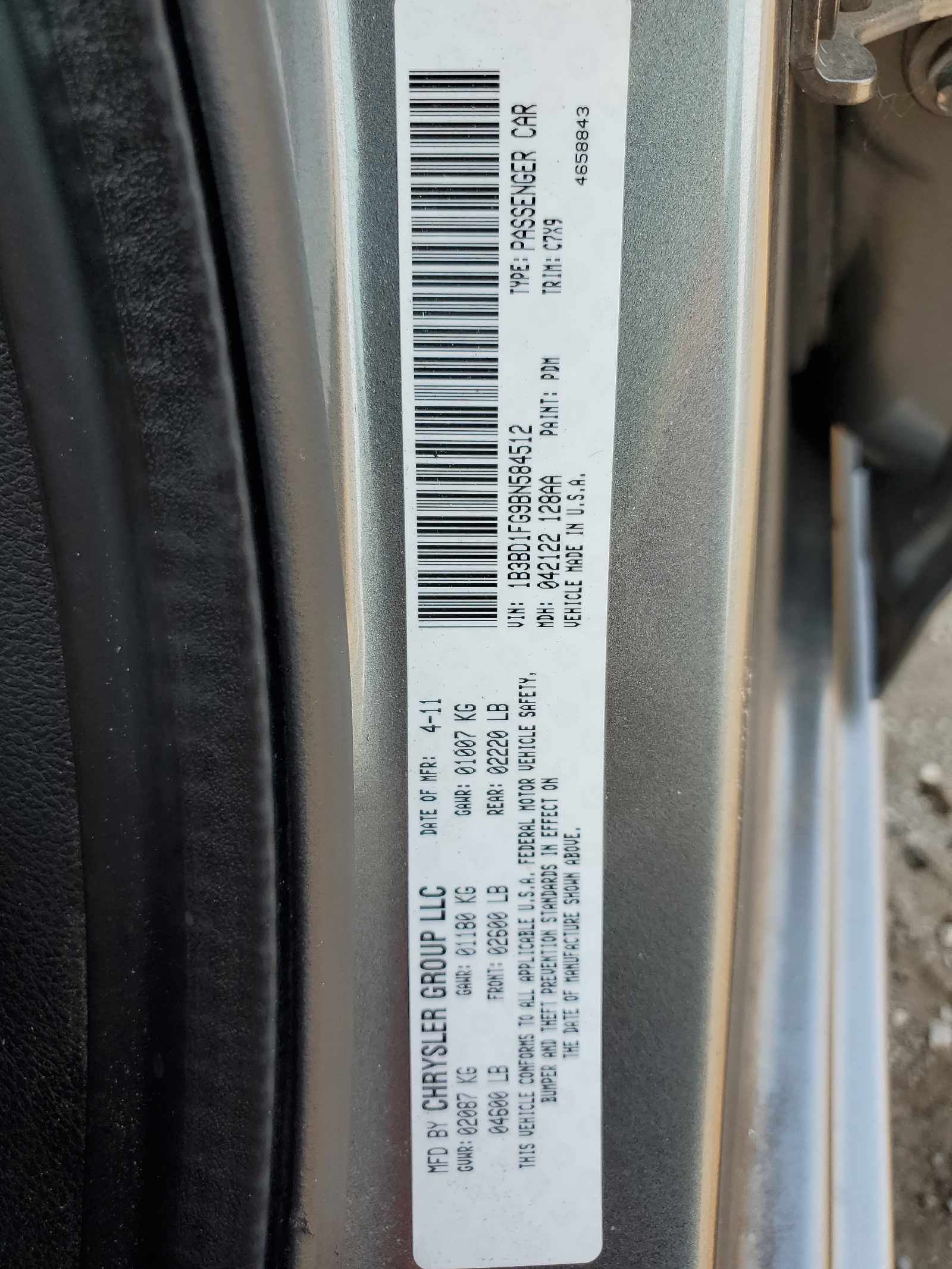 1B3BD1FG9BN584512 2011 Dodge Avenger Mainstreet