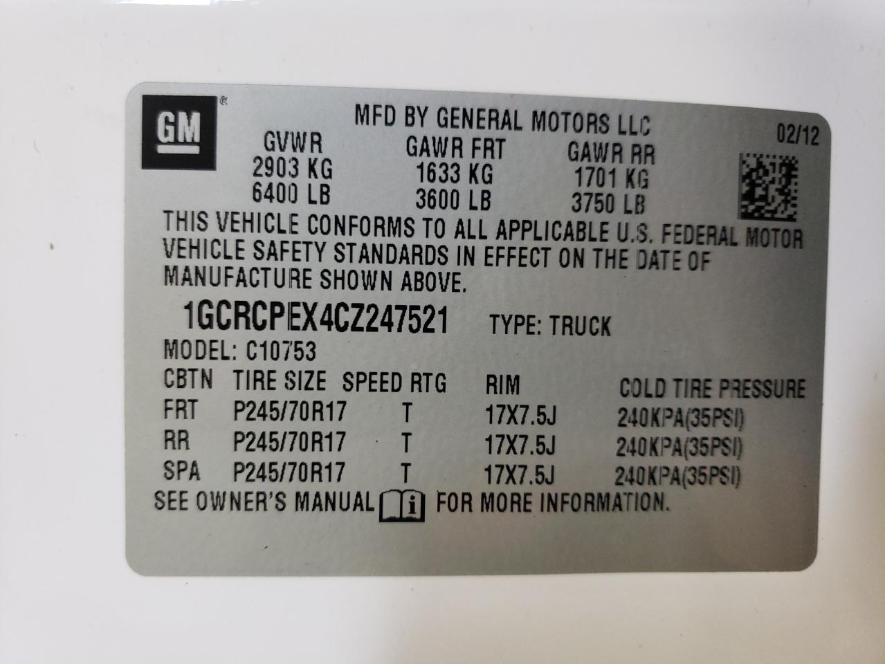 2012 Chevrolet Silverado C1500 VIN: 1GCRCPEX4CZ247521 Lot: 64615044