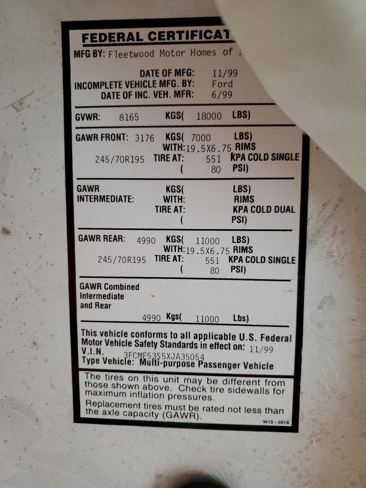 1999 Ford F550 Super Duty Stripped Chassis VIN: 3FCMF53S5XJA35054 Lot: 62805084