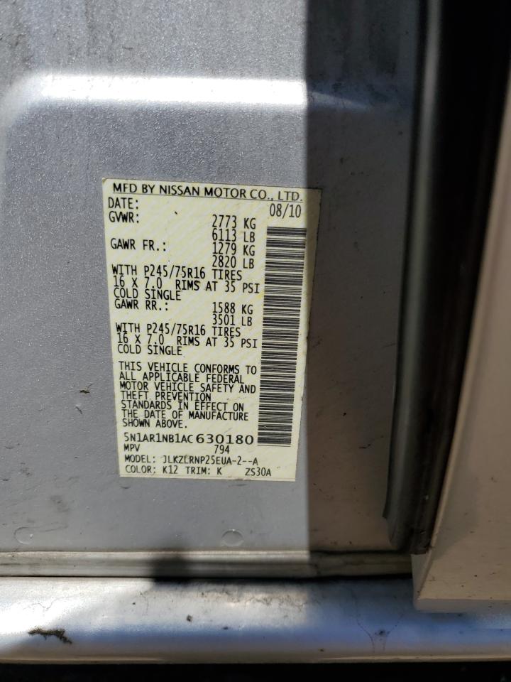2010 Nissan Pathfinder S VIN: 5N1AR1NB1AC630180 Lot: 61825544