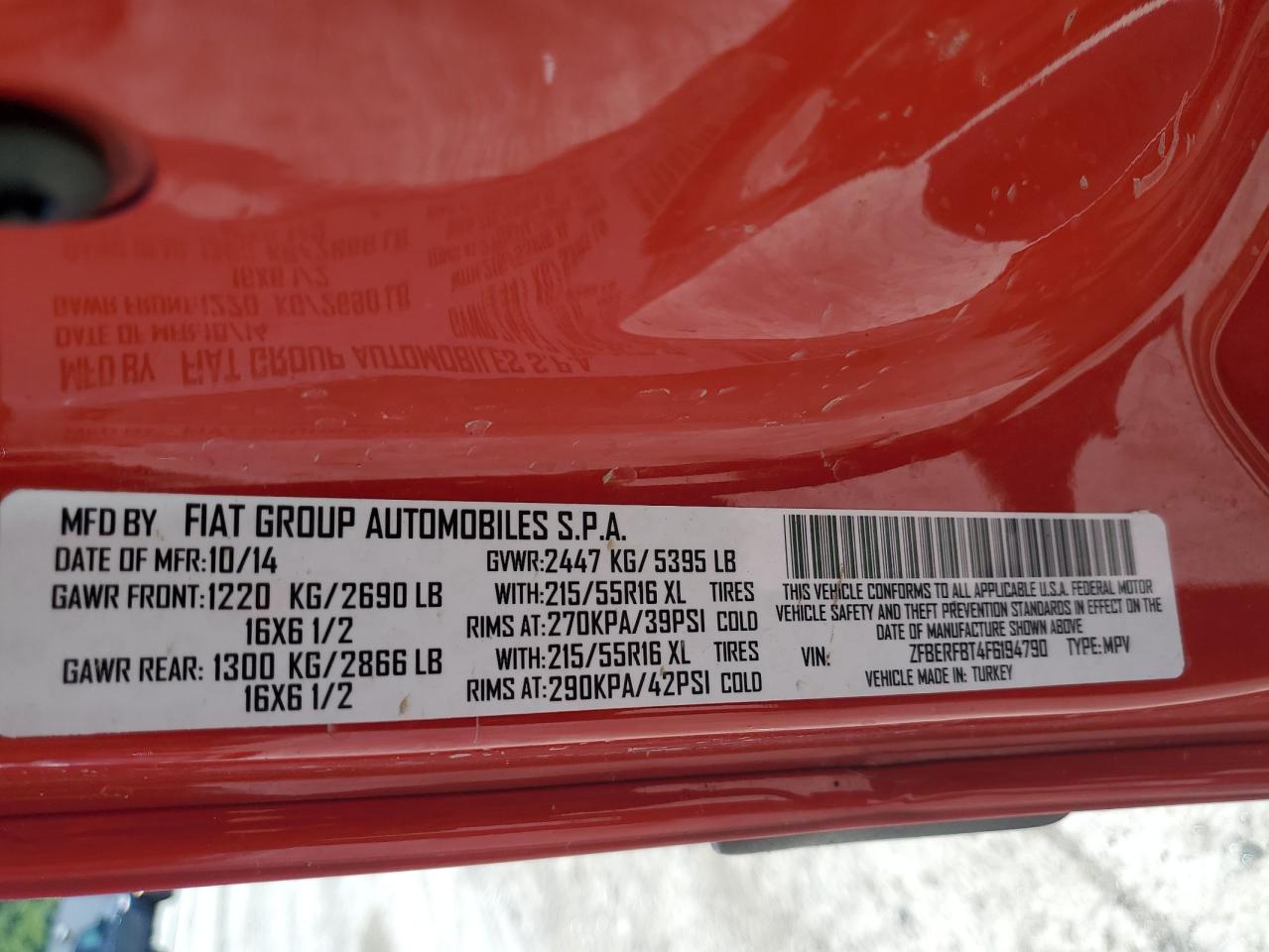 2015 Ram Promaster City Slt VIN: ZFBERFBT4F6194790 Lot: 68980744