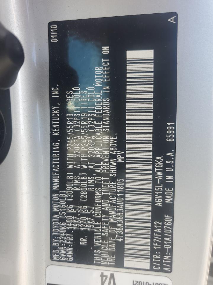 2010 Toyota Venza VIN: 4T3BA3BB3AU011805 Lot: 62113784