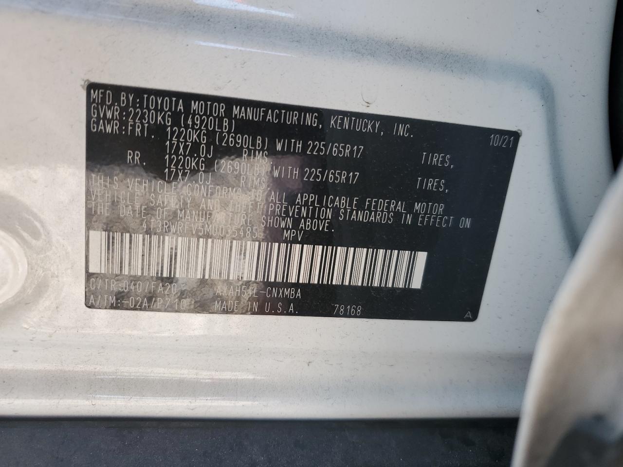 2021 Toyota Rav4 Xle VIN: 4T3RWRFV5MU035485 Lot: 64865684