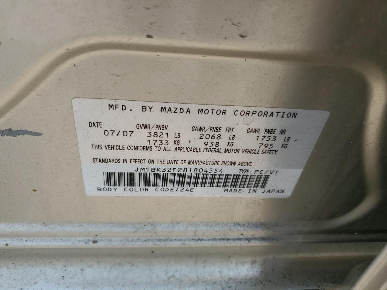 JM1BK32F281804554 2008 Mazda 3 I