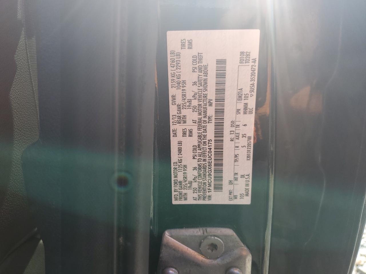 2014 Ford Escape Se VIN: 1FMCU9GX6EUC04175 Lot: 62983154