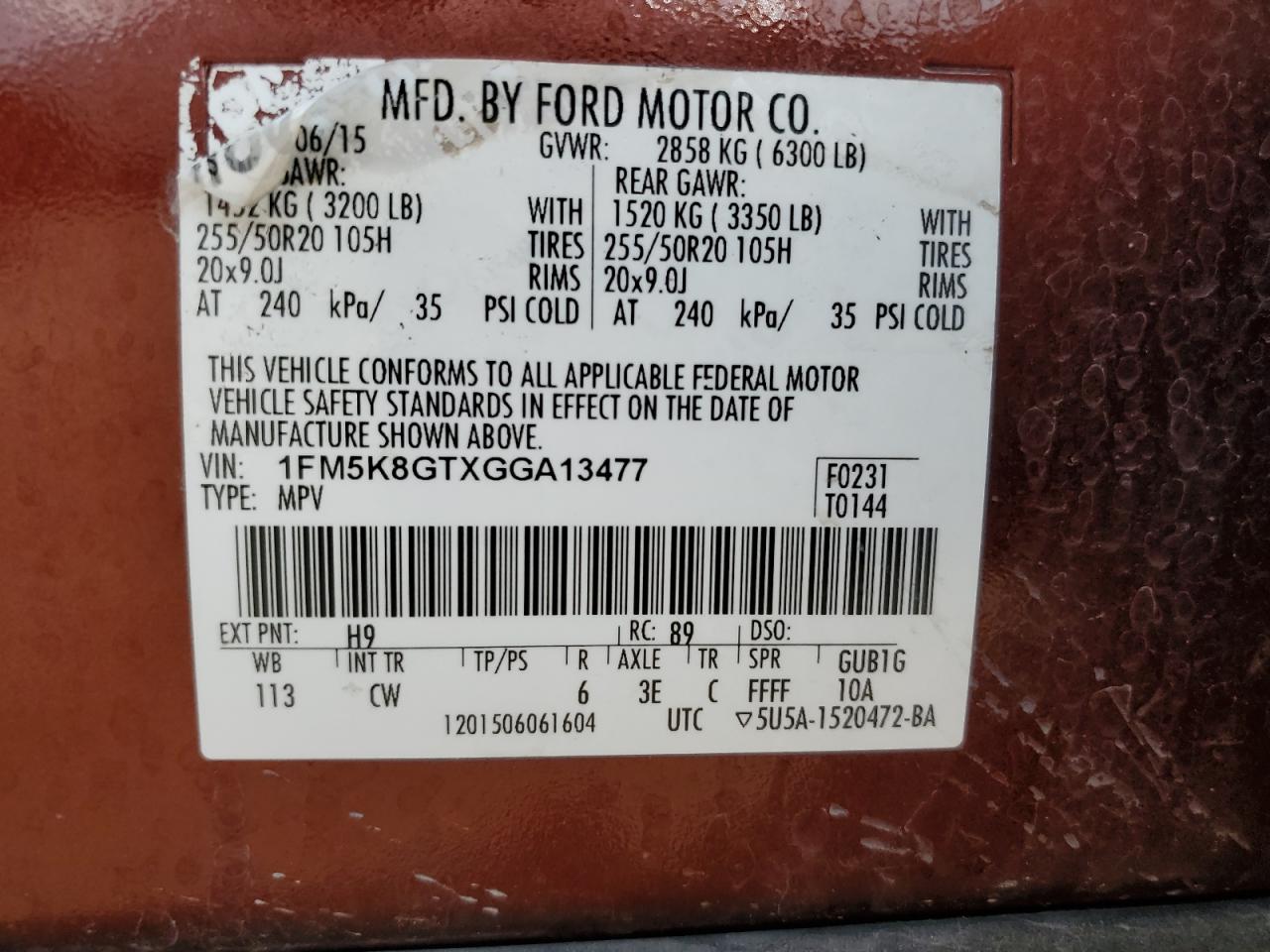 2016 Ford Explorer Sport VIN: 1FM5K8GTXGGA13477 Lot: 63637314