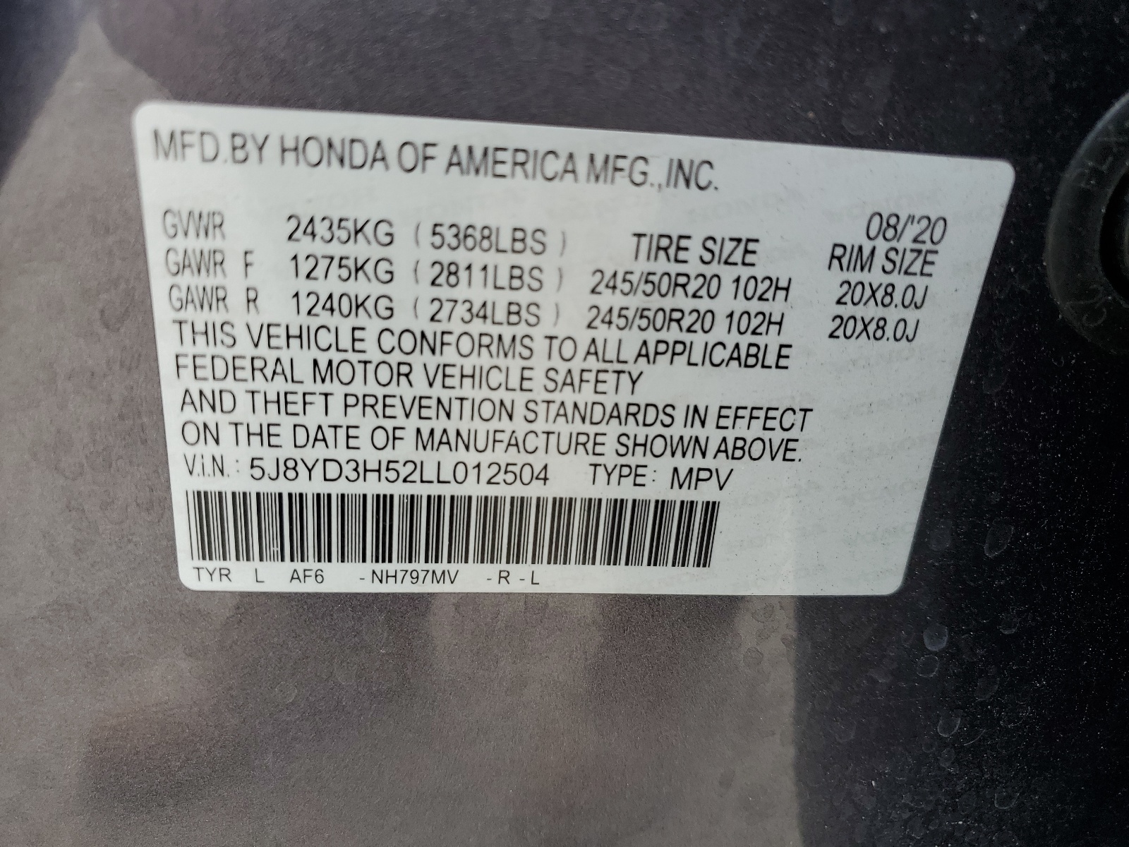 5J8YD3H52LL012504 2020 Acura Mdx Technology