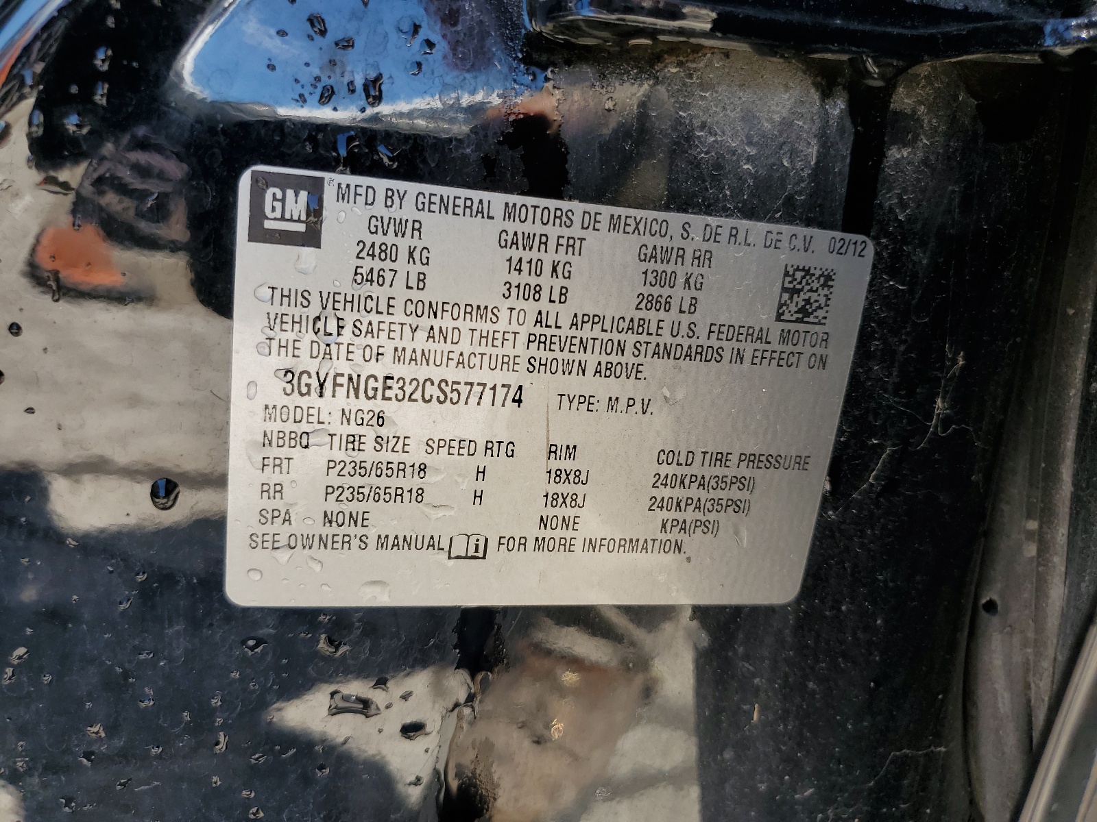 3GYFNGE32CS577174 2012 Cadillac Srx