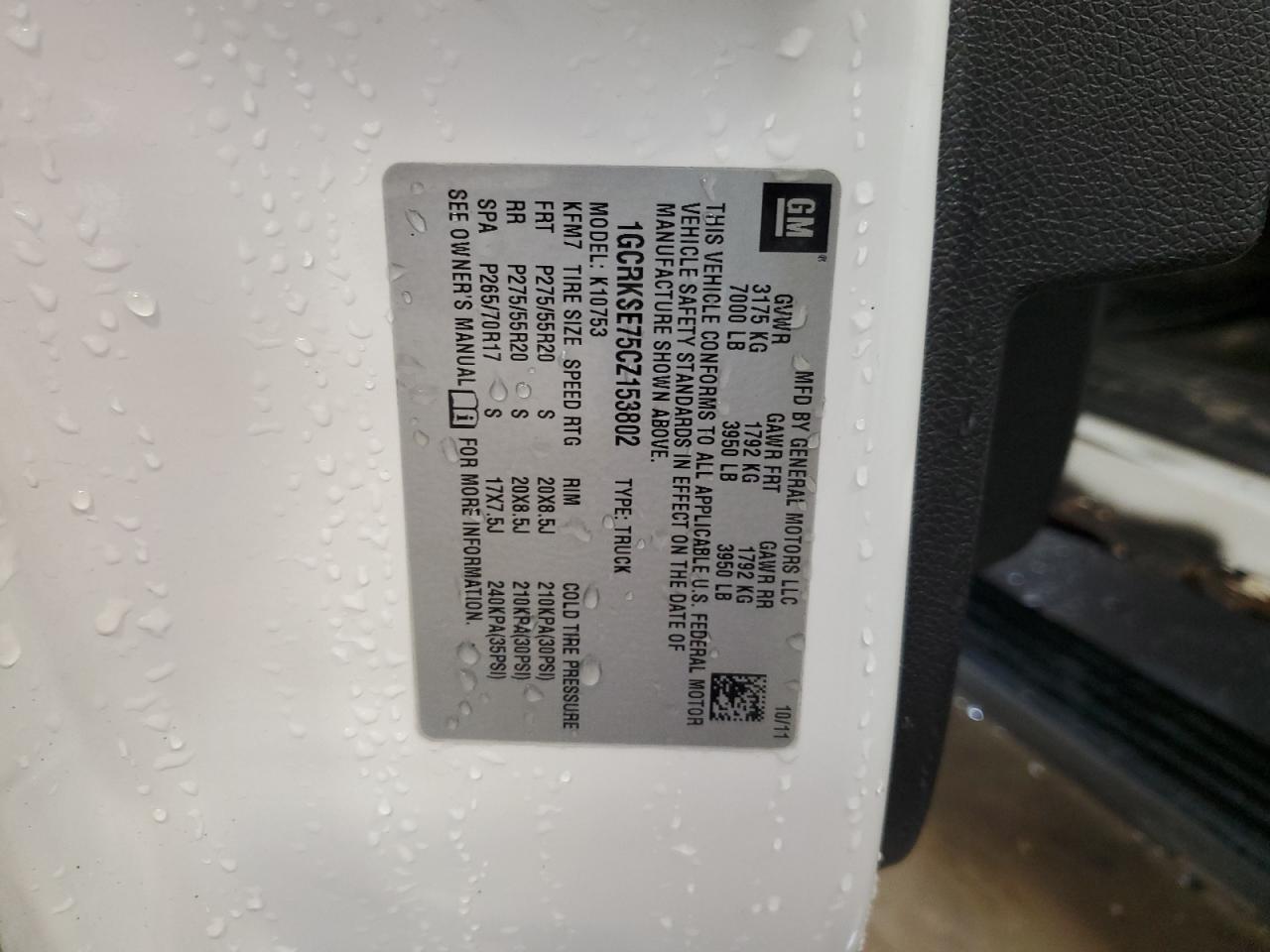 2012 Chevrolet Silverado K1500 Lt VIN: 1GCRKSE75CZ153802 Lot: 63873904