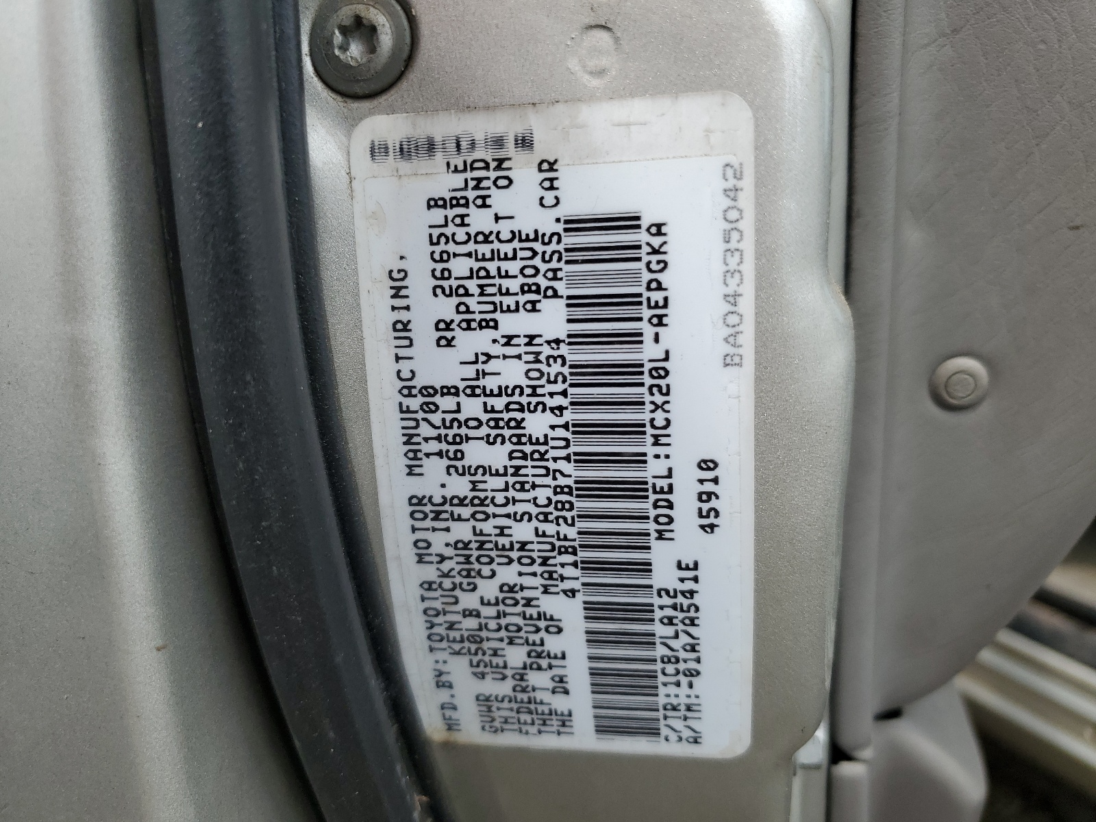 4T1BF28B71U141534 2001 Toyota Avalon Xl