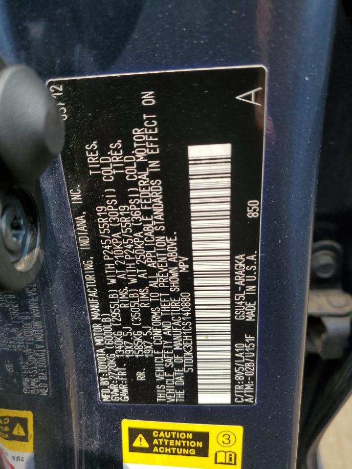 2012 Toyota Highlander Limited VIN: 5TDDK3EH1CS140880 Lot: 64115704