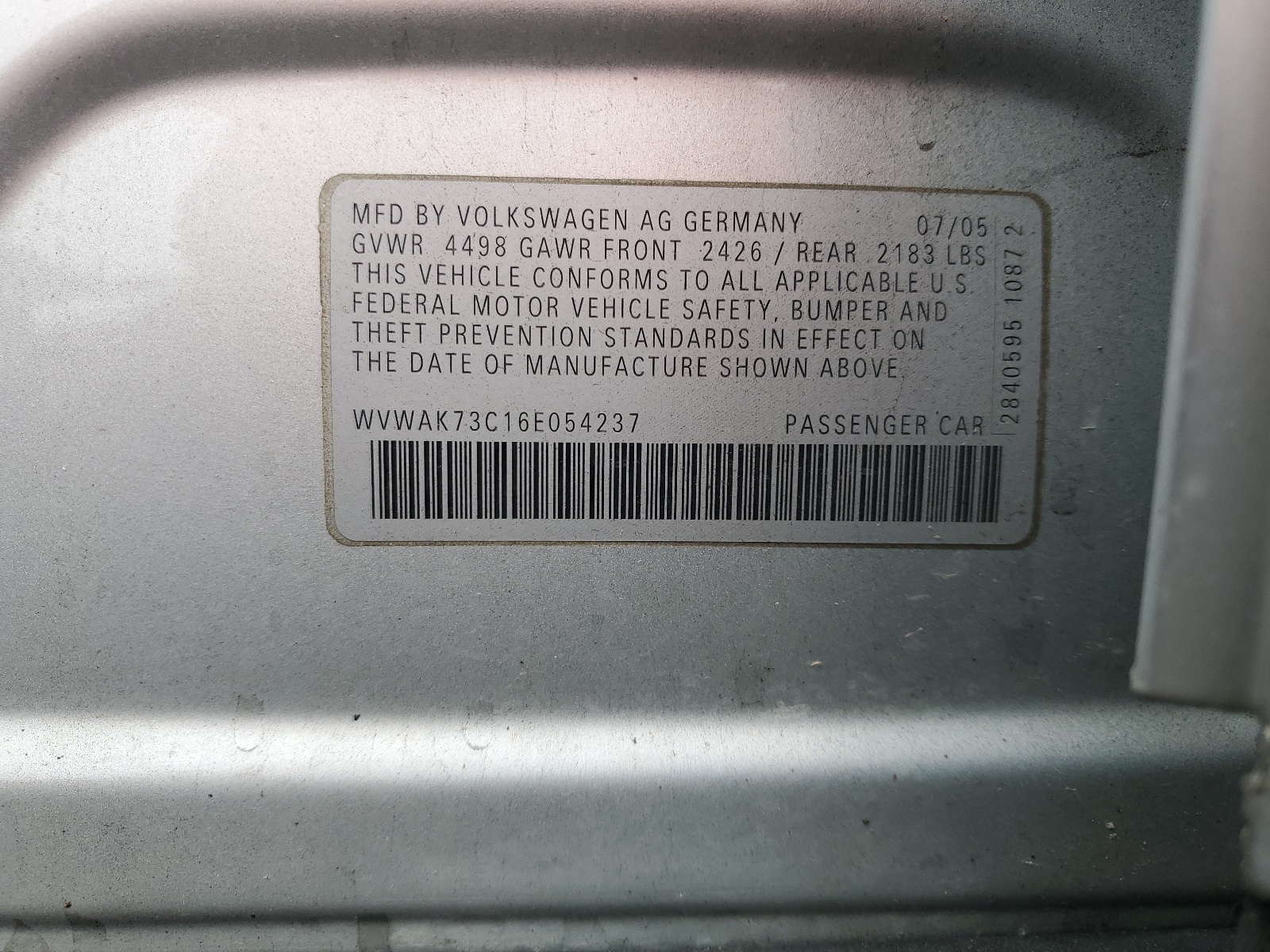 WVWAK73C16E054237 2006 Volkswagen Passat 2.0T