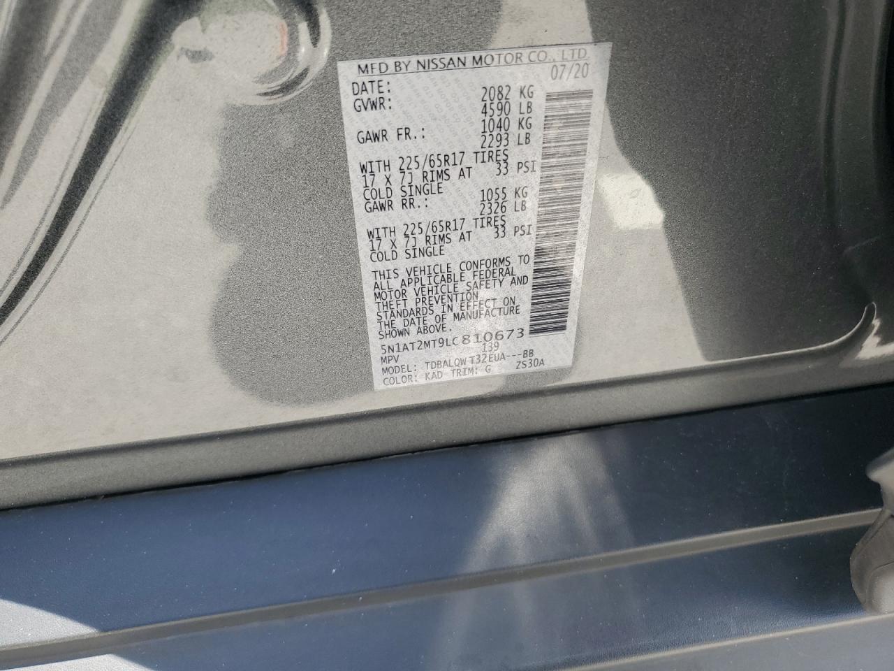 2020 Nissan Rogue S VIN: 5N1AT2MT9LC810673 Lot: 64999734