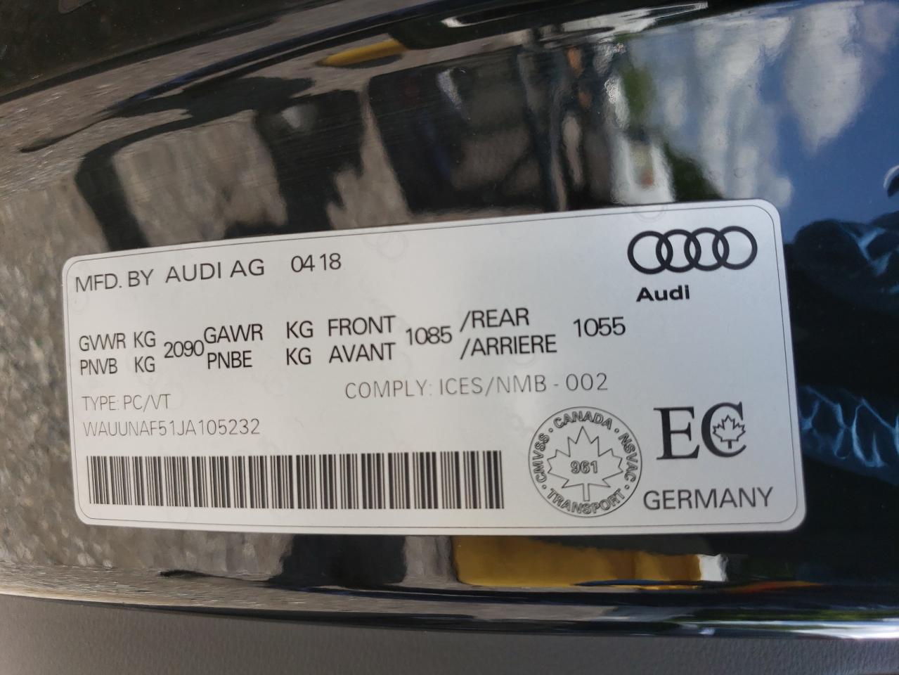 2018 Audi A5 Prestige S-Line VIN: WAUUNAF51JA105232 Lot: 58419834