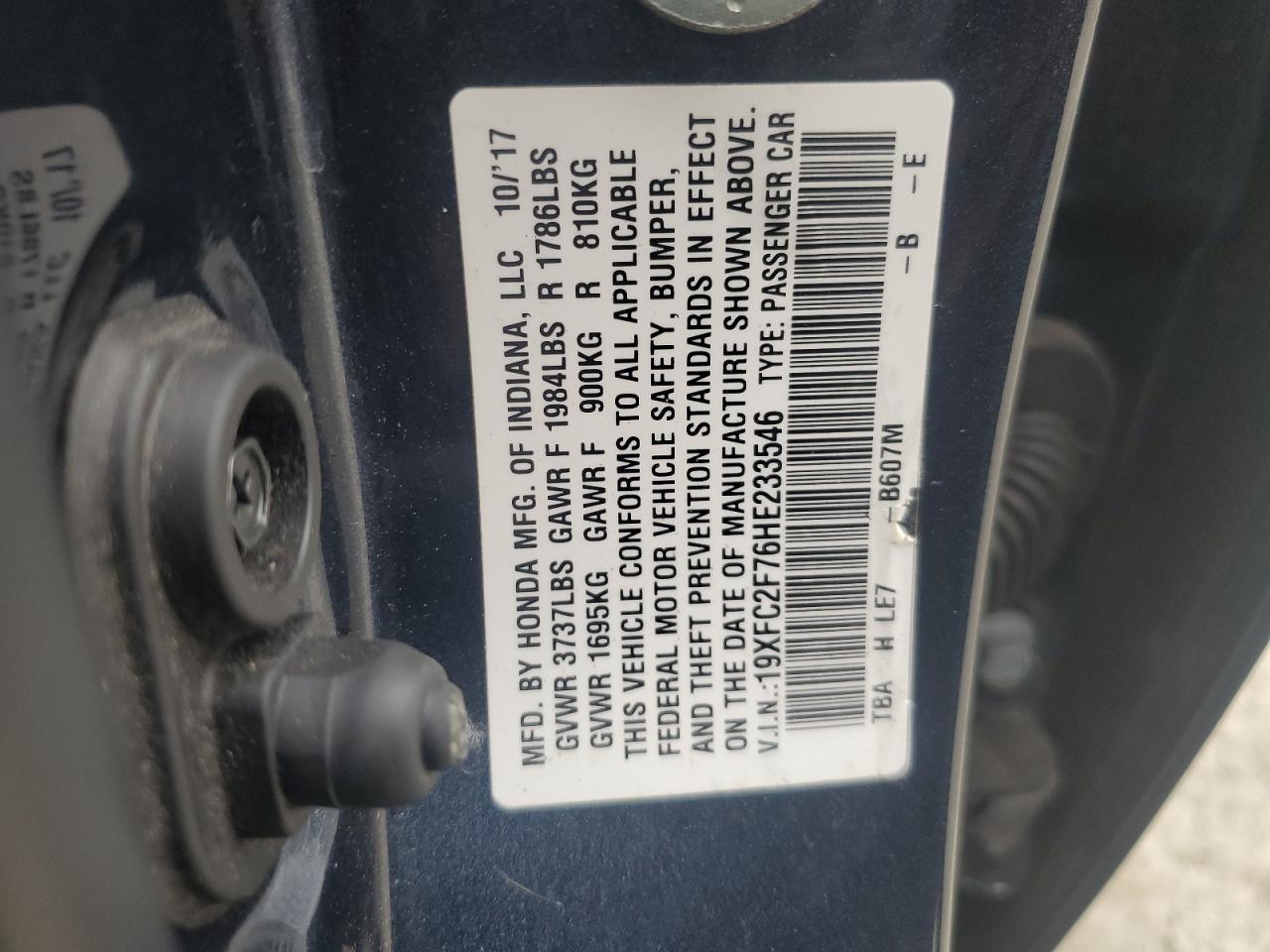 19XFC2F76HE233546 2017 Honda Civic Ex