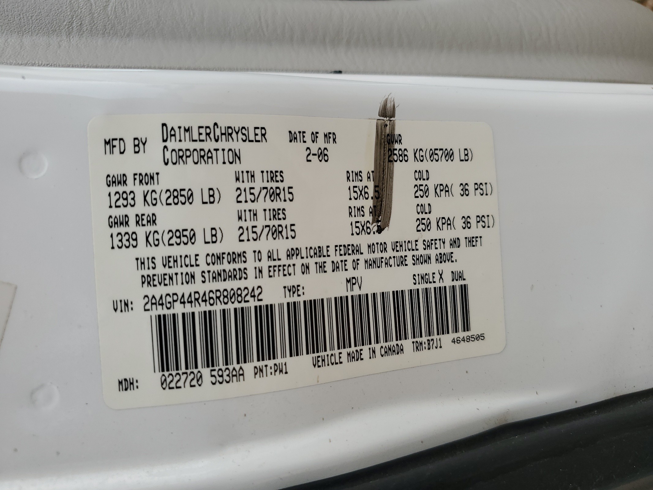 2A4GP44R46R808242 2006 Chrysler Town & Country Lx