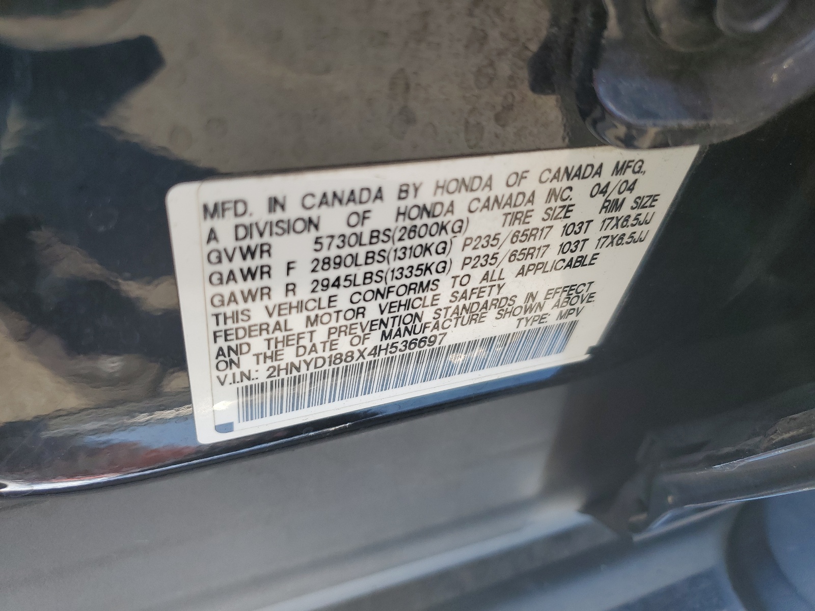 2HNYD188X4H536697 2004 Acura Mdx Touring