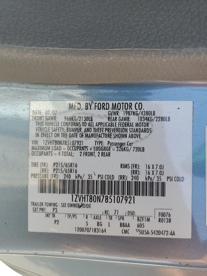 2008 Ford Mustang VIN: 1ZVHT80N785107921 Lot: 63589014