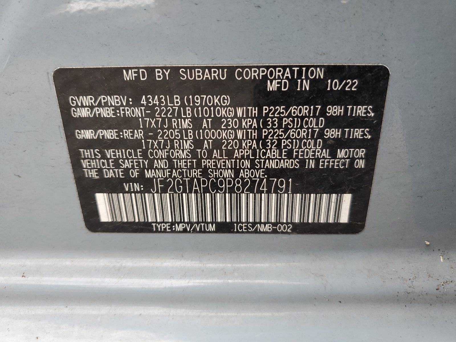 JF2GTAPC9P8274791 2023 Subaru Crosstrek Premium