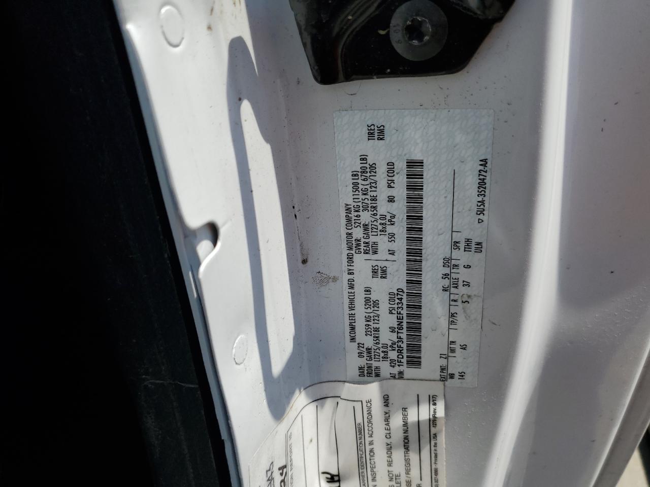 2022 Ford F350 Super Duty VIN: 1FDRF3FT6NEF33470 Lot: 62250314