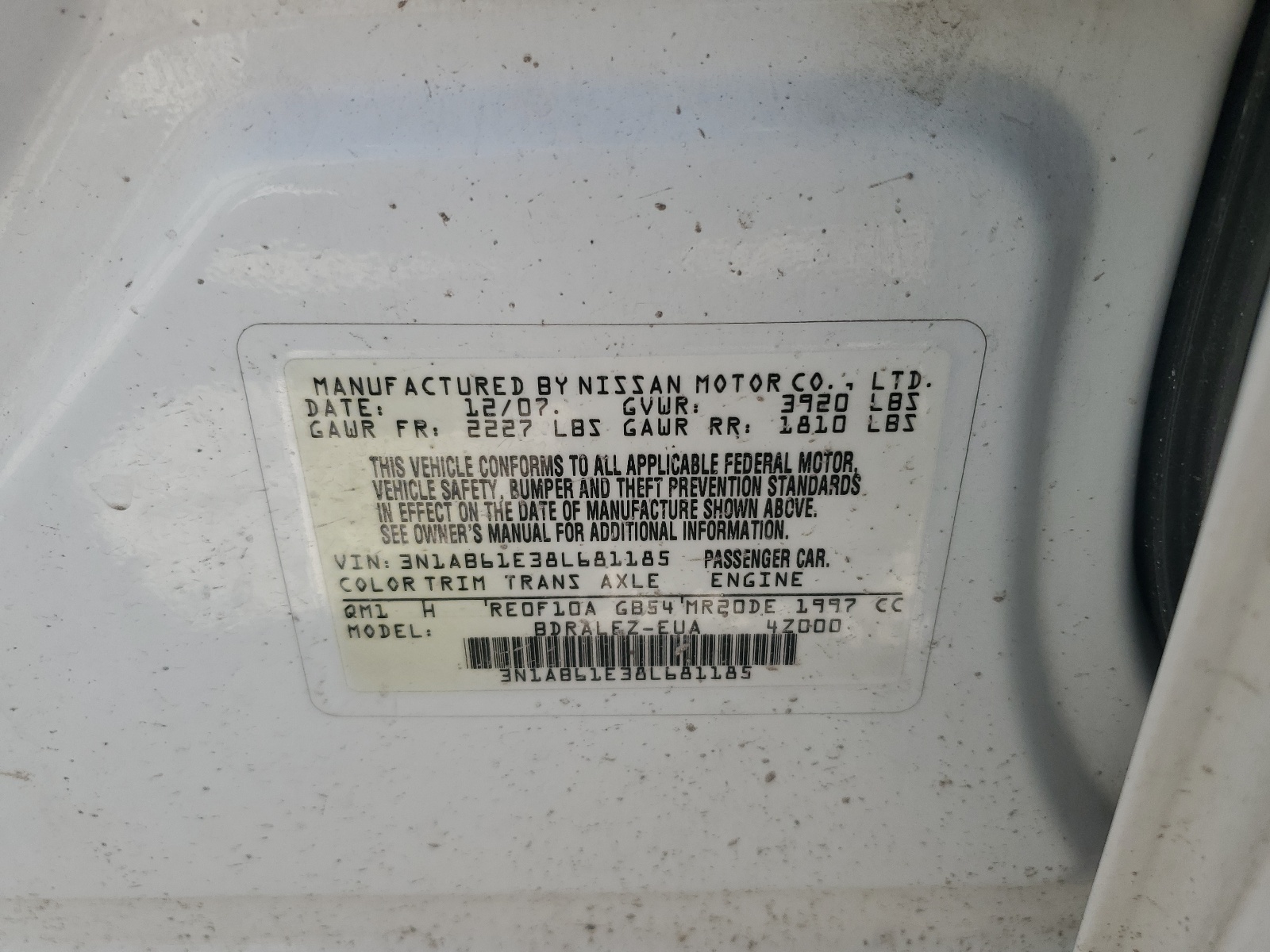 3N1AB61E38L681185 2008 Nissan Sentra 2.0