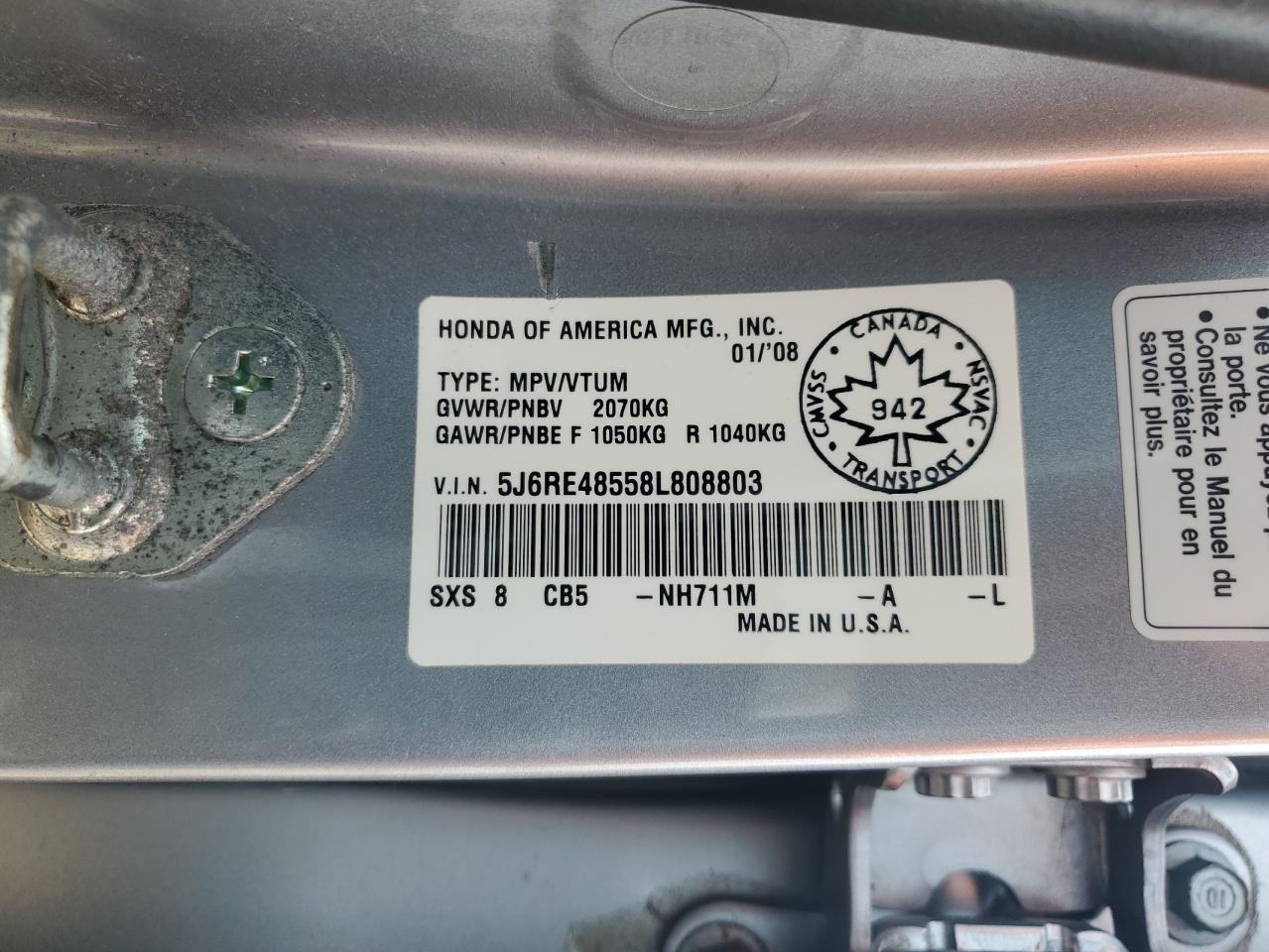 2008 Honda Cr-V Ex VIN: 5J6RE48558L808803 Lot: 61199504
