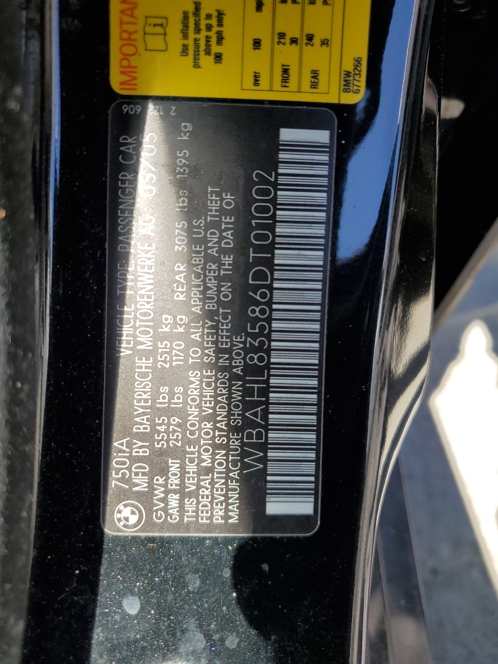 WBAHL83586DT01002 2006 BMW 750 I