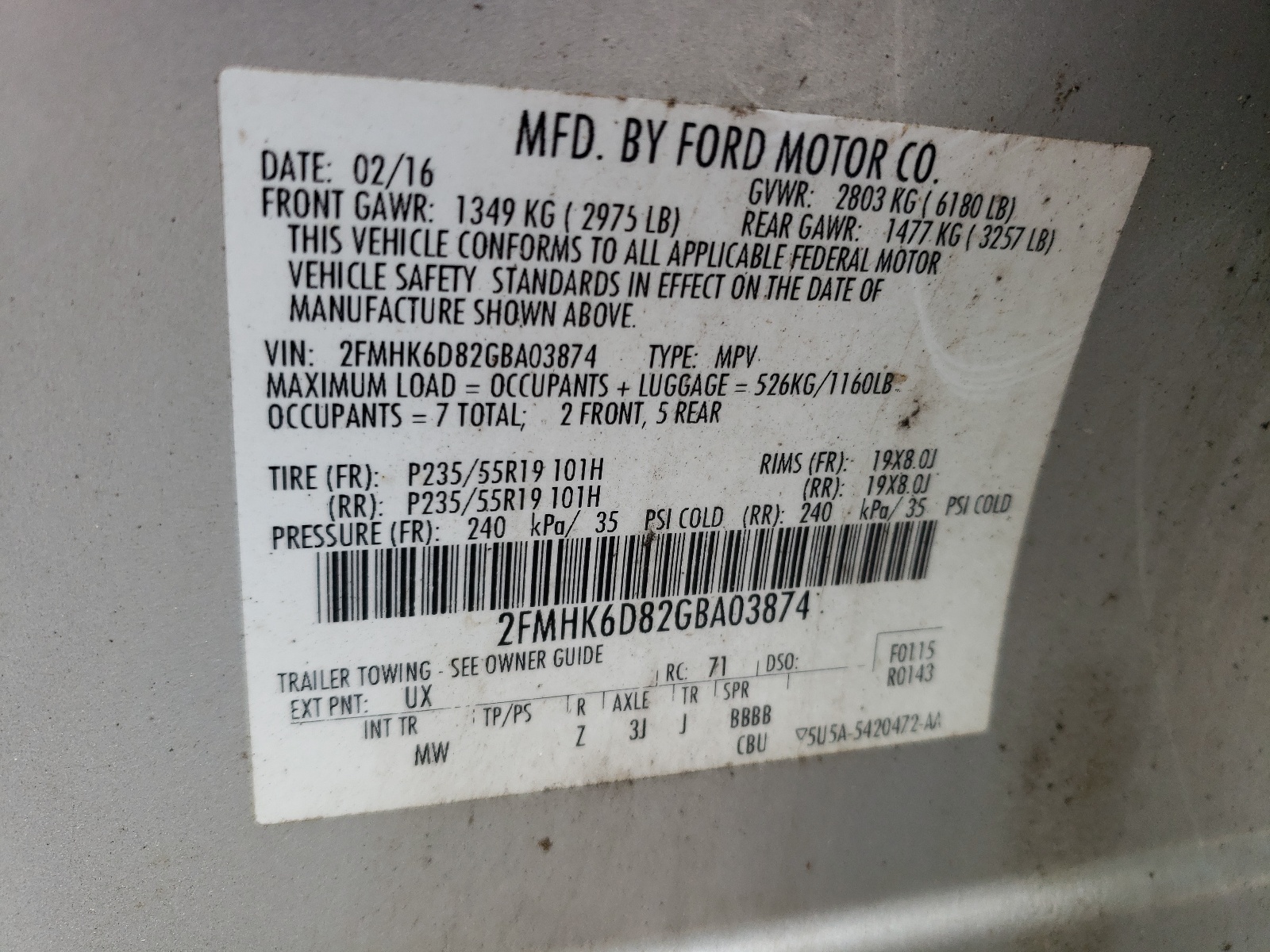 2FMHK6D82GBA03874 2016 Ford Flex Limited