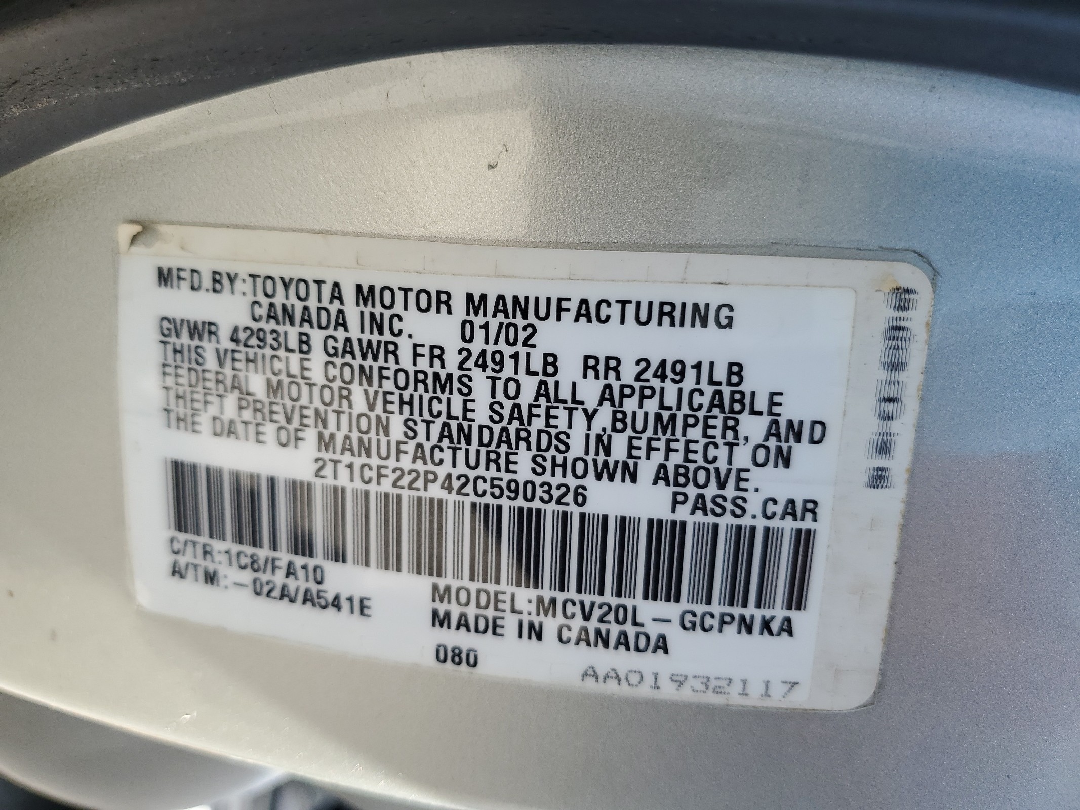 2T1CF22P42C590326 2002 Toyota Camry Solara Se