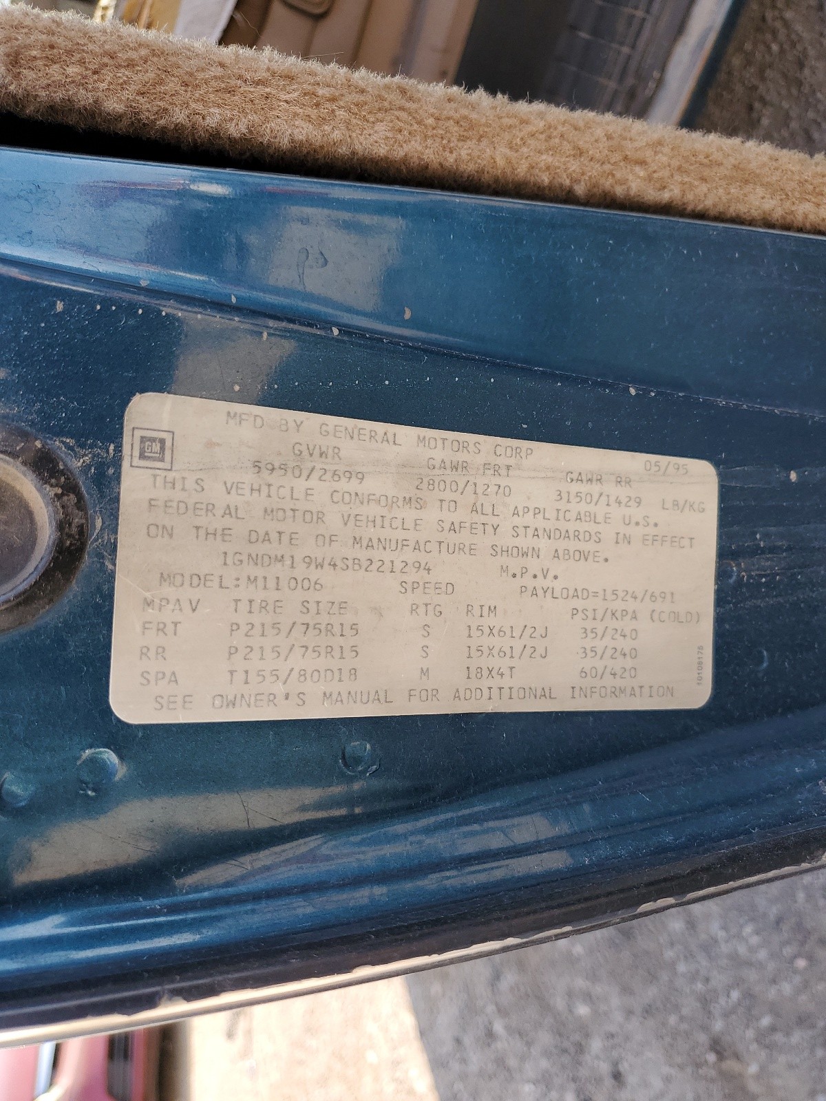 1GNDM19W4SB221294 1995 Chevrolet Astro