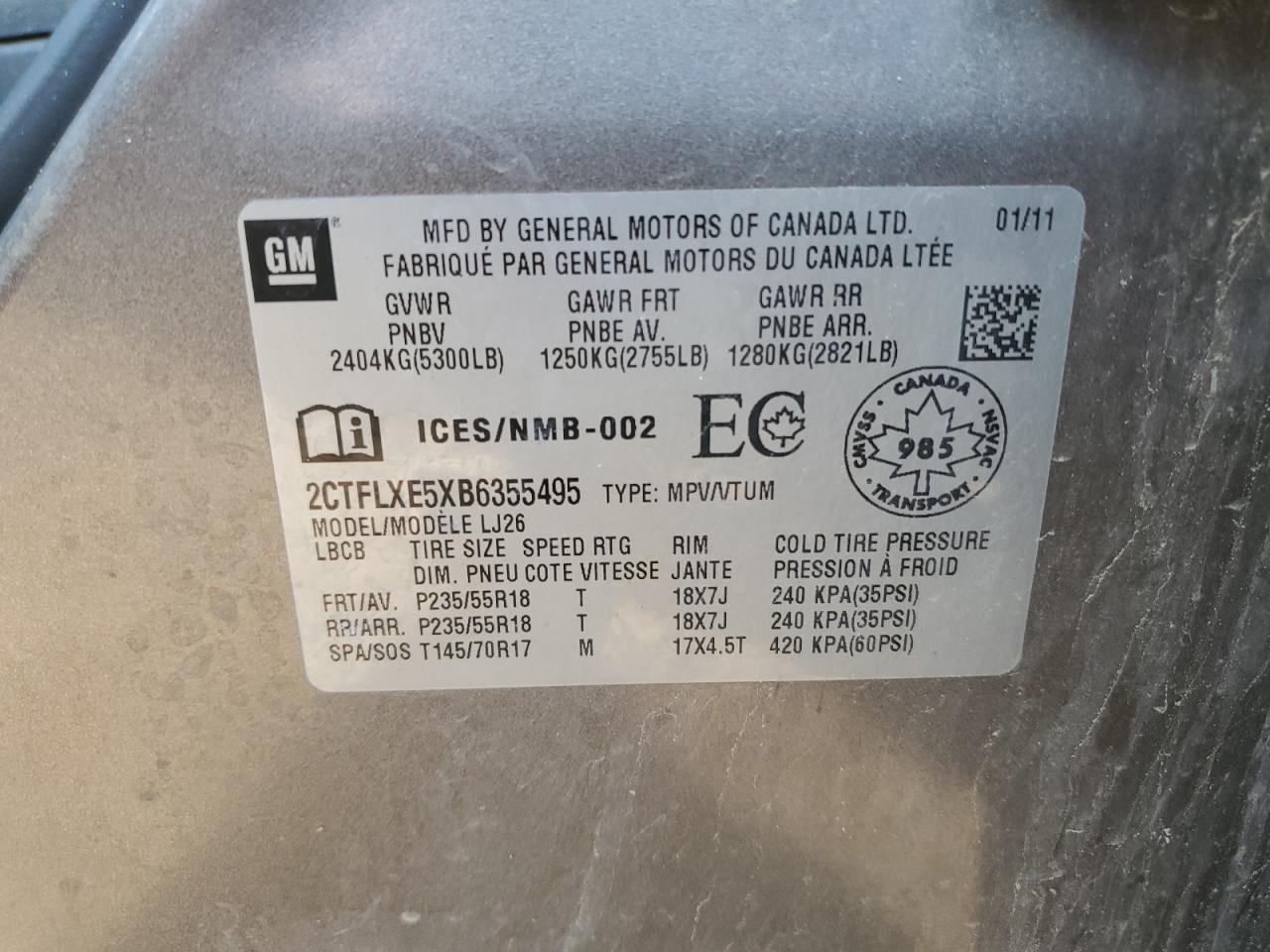 2011 GMC Terrain Slt VIN: 2CTFLXE5XB6355495 Lot: 62276754