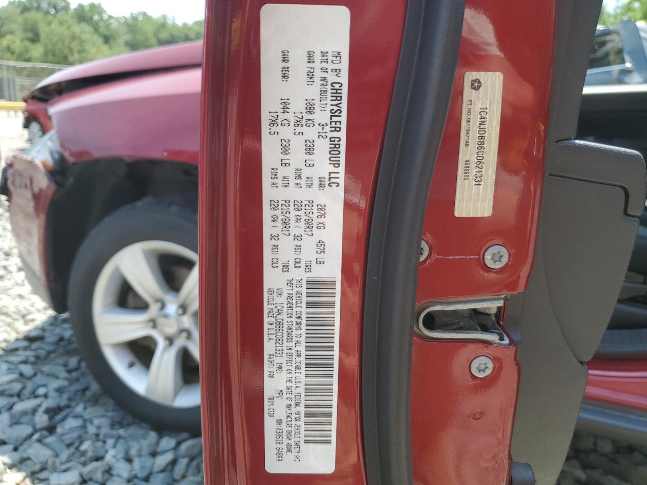 2012 Jeep Compass Sport VIN: 1C4NJDBB6CD621331 Lot: 63182454