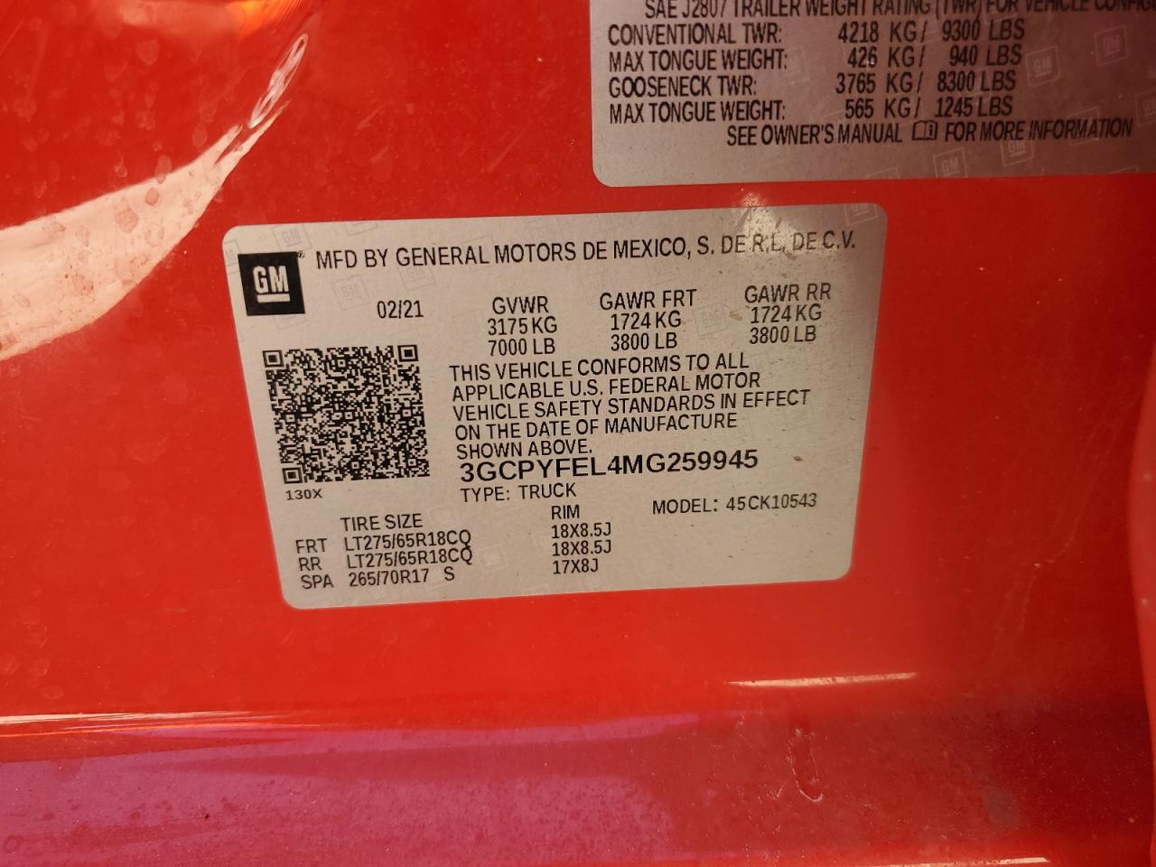 2021 Chevrolet Silverado K1500 Lt Trail Boss VIN: 3GCPYFEL4MG259945 Lot: 63928194