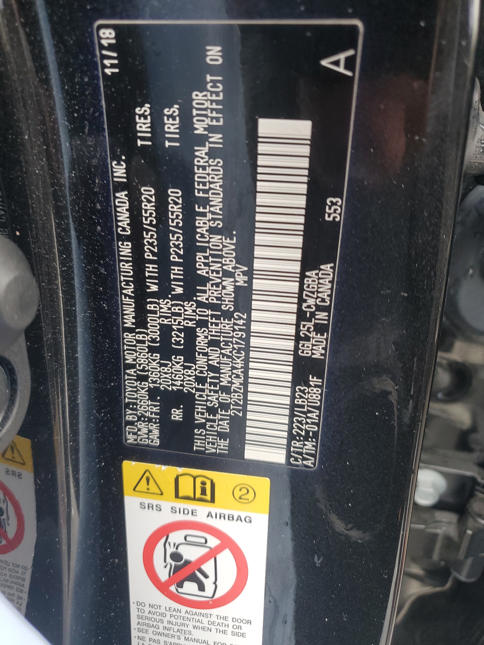 2T2BZMCA4KC179142 2019 Lexus Rx 350 Base