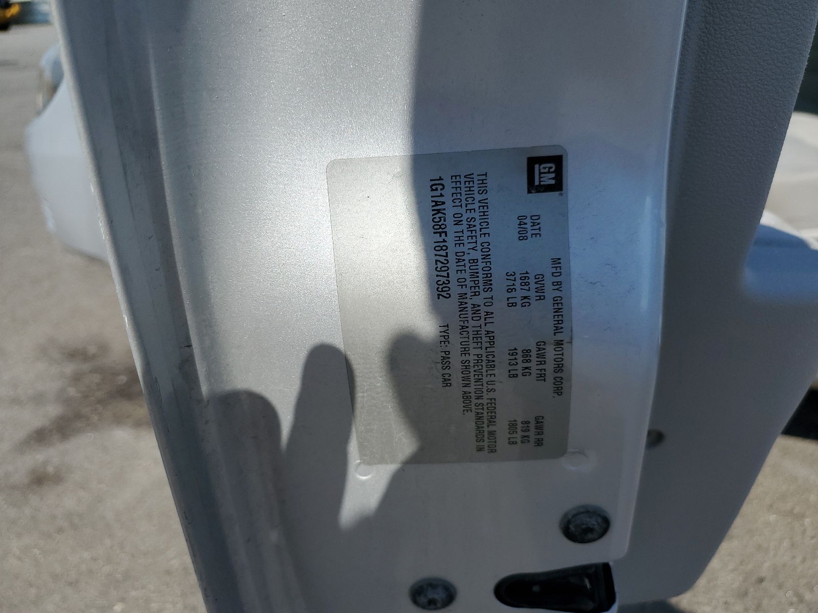 1G1AK58F187297392 2008 Chevrolet Cobalt Ls