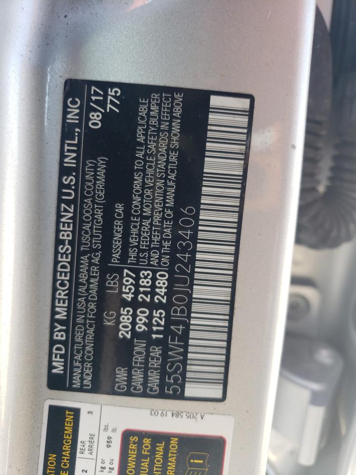 2018 Mercedes-Benz C 300 VIN: 55SWF4JB0JU243406 Lot: 63149334