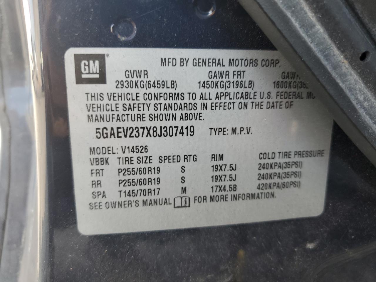 2008 Buick Enclave Cxl VIN: 5GAEV237X8J307419 Lot: 64711834