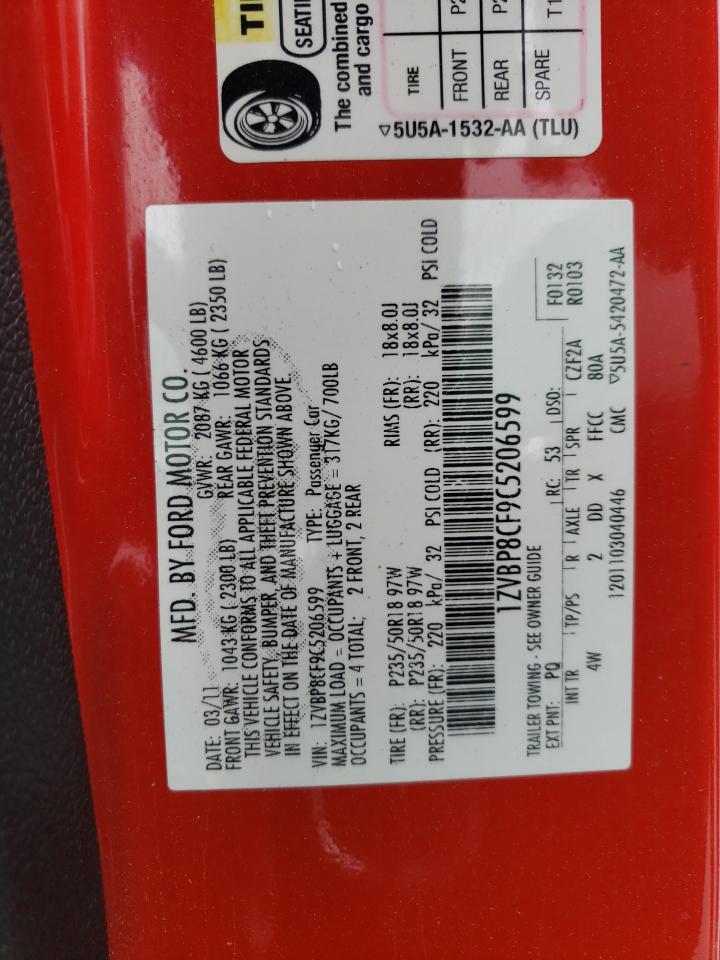 2012 Ford Mustang Gt VIN: 1ZVBP8CF9C5206599 Lot: 63130984